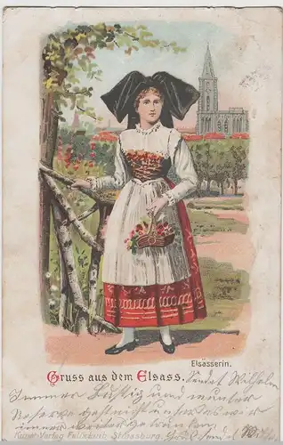 (76979) AK Gruss aus dem Elsass, Elsässerin in Tracht, 1902