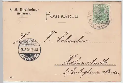 (58346) Postkarte DR v. S.M. Kirchheimer, Stempel Heilbronn 1904