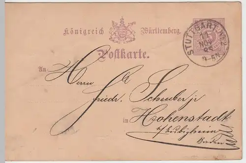 (58049) Ganzsache, Württemberg, Stempel Stuttgart 1885