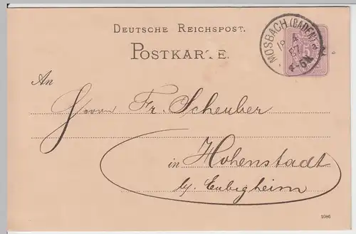 (58033) Ganzsache, Deutsche Reichspost, Stempel Mosbach (Baden) 1887