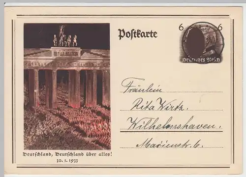 (48088) Motiv-Ganzsache Deutsches Reich, Brandenburger Tor, Berlin 1934