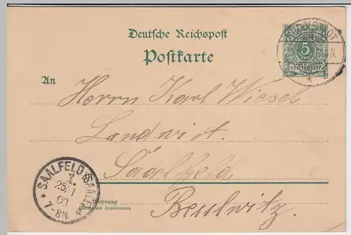 (45867) Ganzsache Deutsche Reichspost, Stempel Rudolstadt 1900