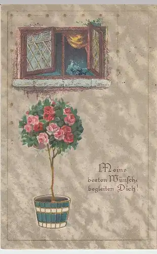 (31832) AK Glückwunsch, Rosentopf am offenen Fenster, 1928