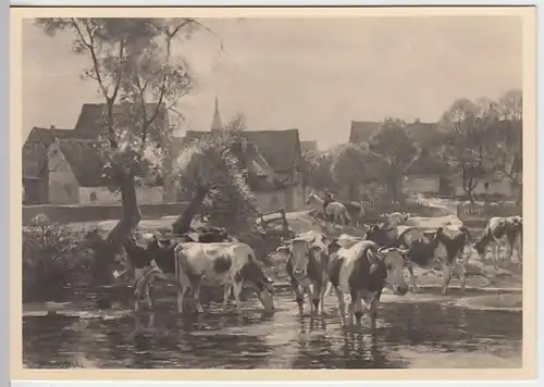 (29244) Foto AK Gemälde >Kühe im Dorfbach< v. Arnold Moeller