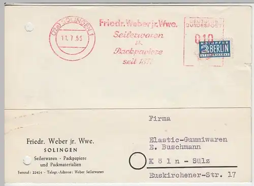 (24832) Postkarte DBP Freistempel 1955 v. Friedr. Weber jr. Wwe. Solingen