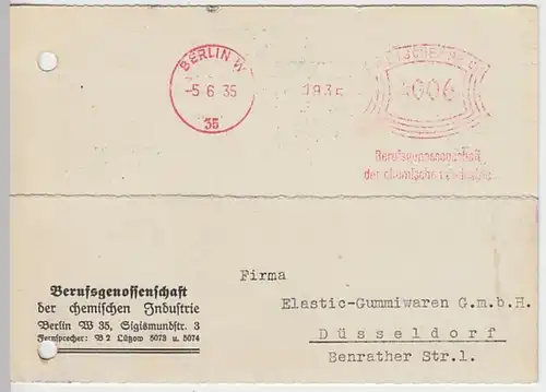 (24818) Postkarte DR Freistempel 1935 v. Berufsgenossenschaft Chem. Industrie