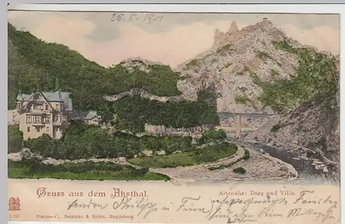 (24069) AK Gruß aus dem Ahrtal, Altenahr, Burg, Villa 1901