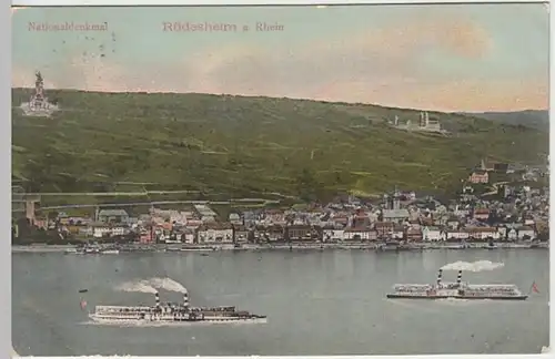 (19895) AK Rüdesheim am Rhein, Panorama, Soldatenpost 1908