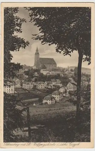 (18421) AK Schneeberg (Erz), Ortsansicht mit St. Wolfgangskirche, vor 1945