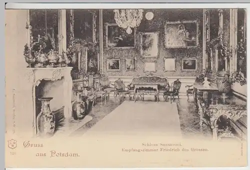 (18408) AK Gruss aus Potsdam, Empfangszimmer im Schloss Sanssouci um 1900