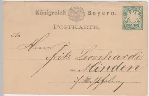 (17753) Ganzsache Postkarte Königreich Bayern, Prägemarke, bis ca 1905