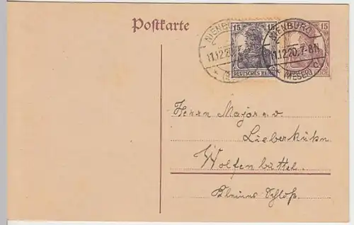 (16084) Ganzsache DR 1920, Stempel Nienburg, Zusatzfrankatur