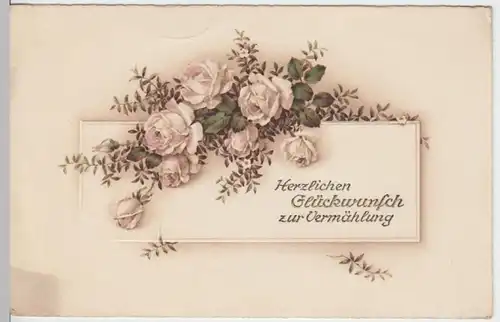 (9744) Glückwunschkarte Hochzeit, Rosen, Myrte, vor 1945