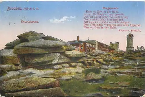 Ansichtskarte Brocken Teufelskanzel versandt 1929