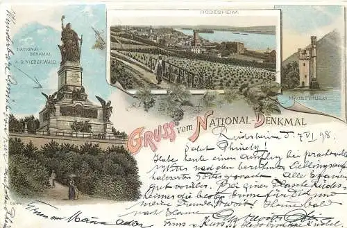 AK - Gruss vom National Denkmal Rüdesheim versandt 1898