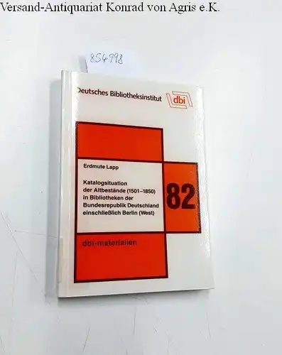 Lapp, Erdmute: Katalogsituation der Altbestände (1501 - 1850) in Bibliotheken der Bundesrepublik Deutschland einschliesslich Berlin (West) : eine Studie
 Im Auftr. d. Dt. Forschungsgemeinschaft. Dt...