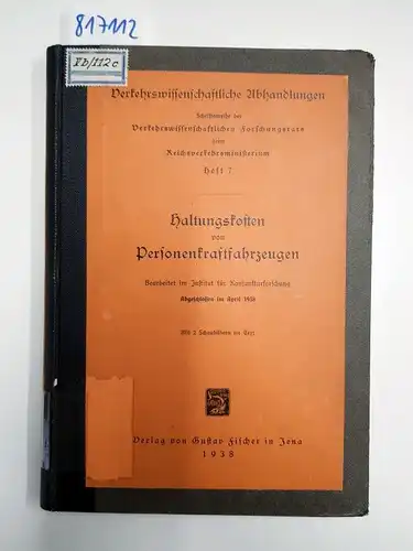 Ohne, Verfasserangabe: Haltungskosten von Personenkraftfahrzeugen. 