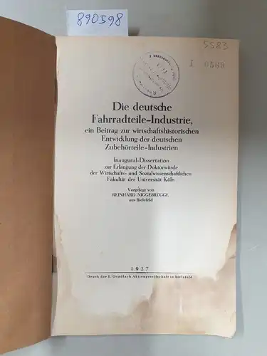 Niggebrügge, Reinhard: Die deutsche Fahrradteile-Industrie 
 ein Beitrag zur wirtschaftshistorischen Entwicklung der deutschen Zubehör-Industrien : (Inaugural-Dissertation). 