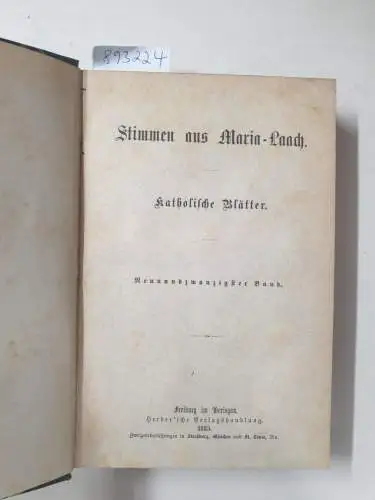 Abtei Maria Laach: Stimmen aus Maria-Laach : Jahrgang 1885 : Band 29. 