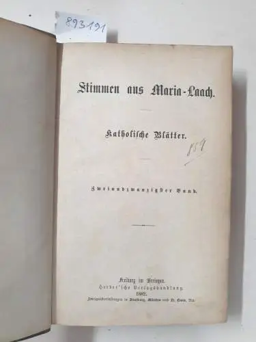Abtei Maria Laach: Stimmen aus Maria-Laach : Jahrgang 1882 : Band 22. 