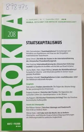 Prokla 208: Staatskapitalismus, Prokla 208, 52. Jahrgang, Nr.3, September 2022
 (= PROKLA, Zeitschrift für kritische Sozialwissenschaft). 