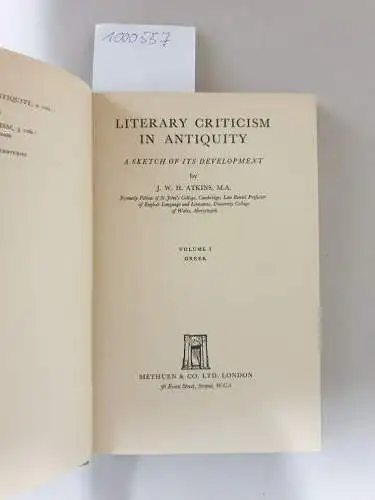 Atkins, J. W. H: Literary Criticism in Antiquity: A Sketch of its Development, Volume One : Greek. 