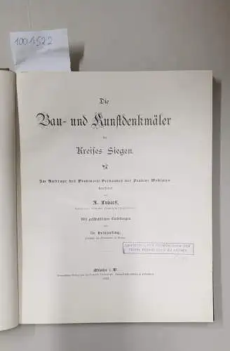 Ludorff, A: Die Bau- und Kunstdenkmäler des Kreises Siegen
 Mit geschichtlicher Einleitungen von Dr. Heinzerling. 