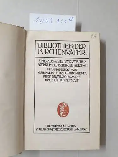 Bardenhewer / Weyman / Zellinger (Hrsg.): (Bd. I-VIII komplett) Des Heiligen Kirchenlehrers Johannes Chrysostomus ausgewählte Schriften 
 ( Bibliothek der Kirchenväter,  Eine Auswahl patristischer Werke in deutscher Übersetzung). 