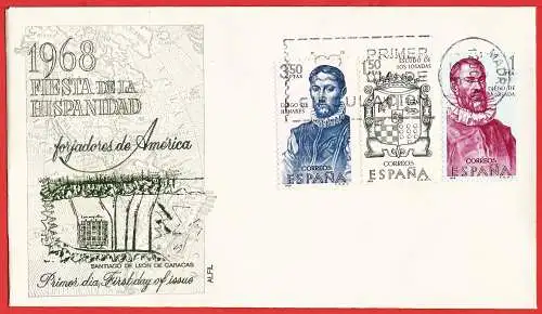 Spanien (Espagne) FDC 1968 - Mi 1783/85 - YT 1550/52- Die Eroberer des Amerika ( Conquistadors - The conquerors of America ) 