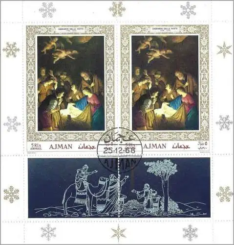 Adschman (Ajman) 1968 - Mi BL 76A - YT xxx - Anbetung der Hirten : Gemälde von Gerard van Honthorst ( Peinture - Paiting ) 