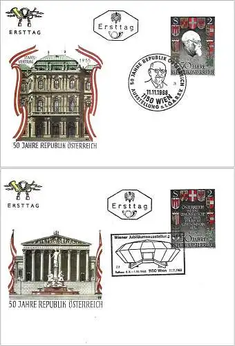 Österreich (Autriche) 1968 - Mi 1273/75 - YT 1103/05 - 50. Jahrestag der Republik ( Anniversaire de la République ) 3 FDC