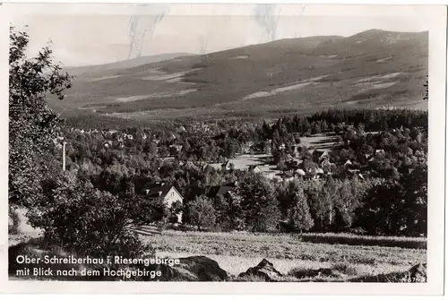 [Ansichtskarte] Ober-Schreiberhau i. Riesengebirge mit Blick nach dem Hochgebirge, gelaufen mit Text und Briefmarke auf der Rückseite - siehe Scan. 