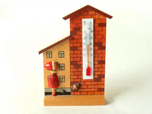 Dekoratives handgefertigte Thermometer Vintage Holz 70er mid century Kinderzimmer zum Aufhängen und Aufstellen