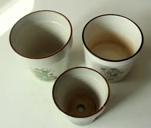 Set mit 3 Stück Blumentöpfe Kakteentöpfe Keramik Sukkulententöpfe Übertöpfe, Vintage aus den 1970ern