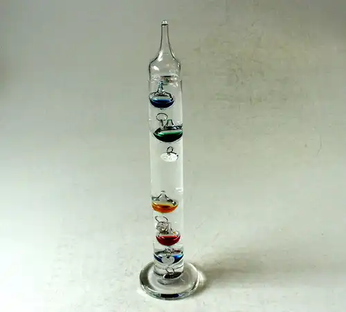 Galileo Thermometer Glas mundgeblasen - filigranes Sammlerglas - Glas - Metall - Vintage aus den 1970ern