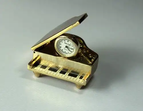 Seltene Miniatur Tischuhr Schreibtischuhr - Pacific Time - Messing, Glas - mit Quartz-Uhrwerk, Vintage aus den 70ern