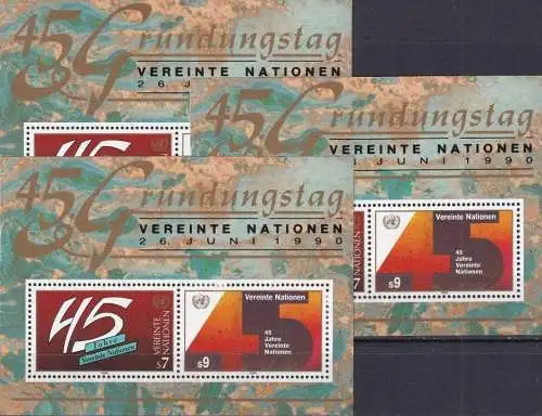 UNO WIEN 1990 Mi-Nr. Block 5 3 Stück ** MNH