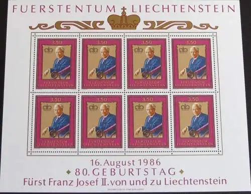 LIECHTENSTEIN 1986 Mi-Nr. 903 Kleinbogen ** MNH