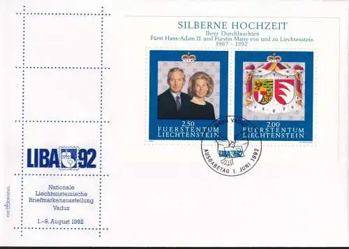 LIECHTENSTEIN 1992 Mi-Nr. Block 14 FDC