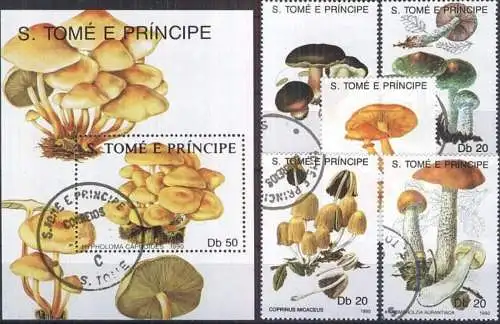 S. TOME E PRINCIPE 1990 Mi-Nr. 1184/88 + Block 237 o used - aus Abo