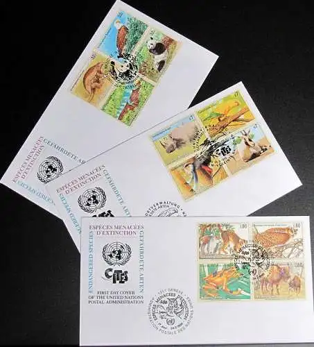 UNO NEW YORK - WIEN - GENF 1995 Gefährdete Arten 3 FDC