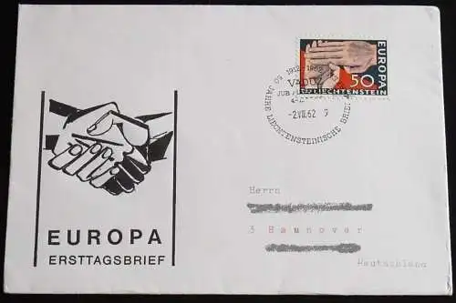 LIECHTENSTEIN 1962 Mi-Nr. 418 CEPT FDC