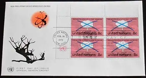 UNO NEW YORK 1972 Mi-Nr. 243 Viererblock FDC