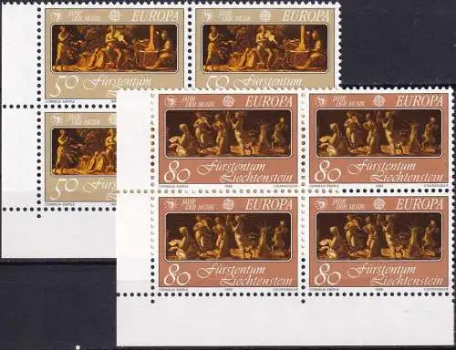 LIECHTENSTEIN 1985 Mi-Nr. 866/67 Eckrand-Viererblocks ** MNH