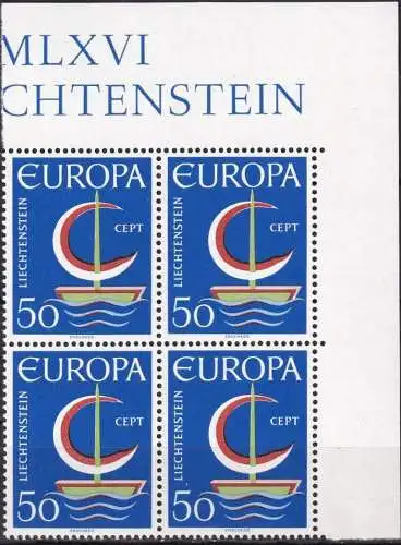 LIECHTENSTEIN 1966 Mi-Nr. 469 Eckrand-Viererblock ** MNH