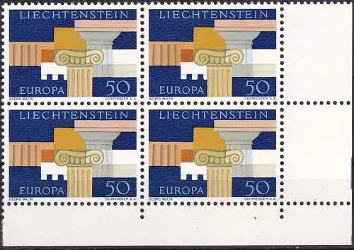 LIECHTENSTEIN 1963 Mi-Nr. 431 Eckrand-Viererblock ** MNH