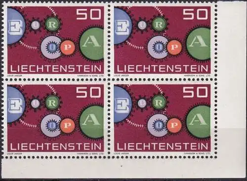 LIECHTENSTEIN 1961 Mi-Nr. 414 Eckrand-Viererblock ** MNH