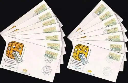 DEUTSCHLAND 1981 Mi-Nr. ATM 1.1 VS 1 auf 14 Automatenmarken FDC mit 14 verschiedenen Stempeln