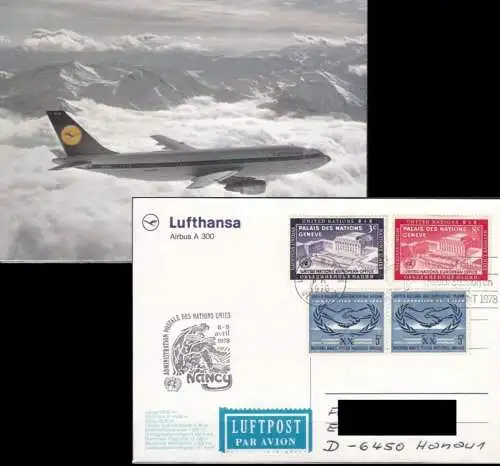 UNO NEW YORK 1978 Postkarte Nancy 78 Lufthansa Airbus A300