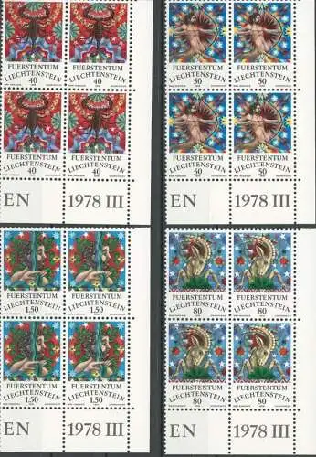 LIECHTENSTEIN 1978 Mi-Nr. 713/16 Eckrand-Viererblocks ** MNH